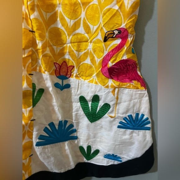 Handmade vintage tank tunic embroidered with flamingo scene size small - Picture 2 of 4